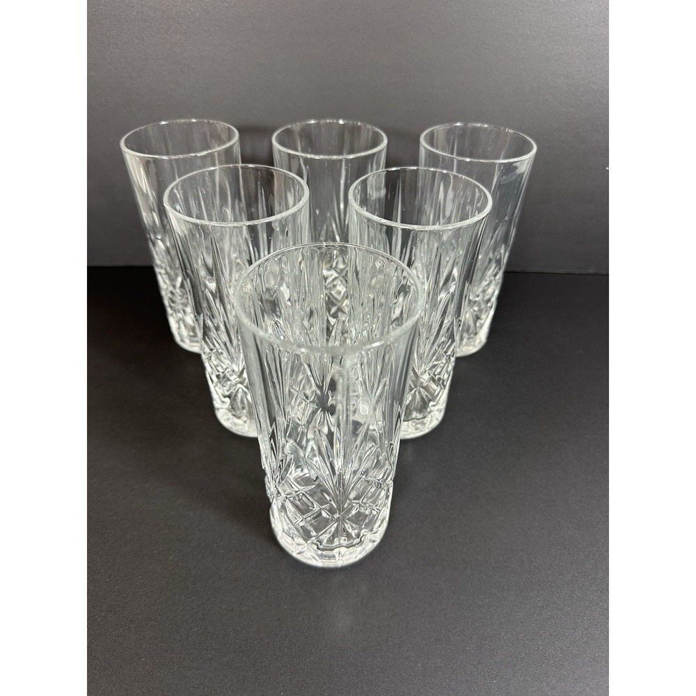 RCR Melodia Crystal Highball Tumblers 5 7/8" Set Of 6 Italy Cut Glass Starburst